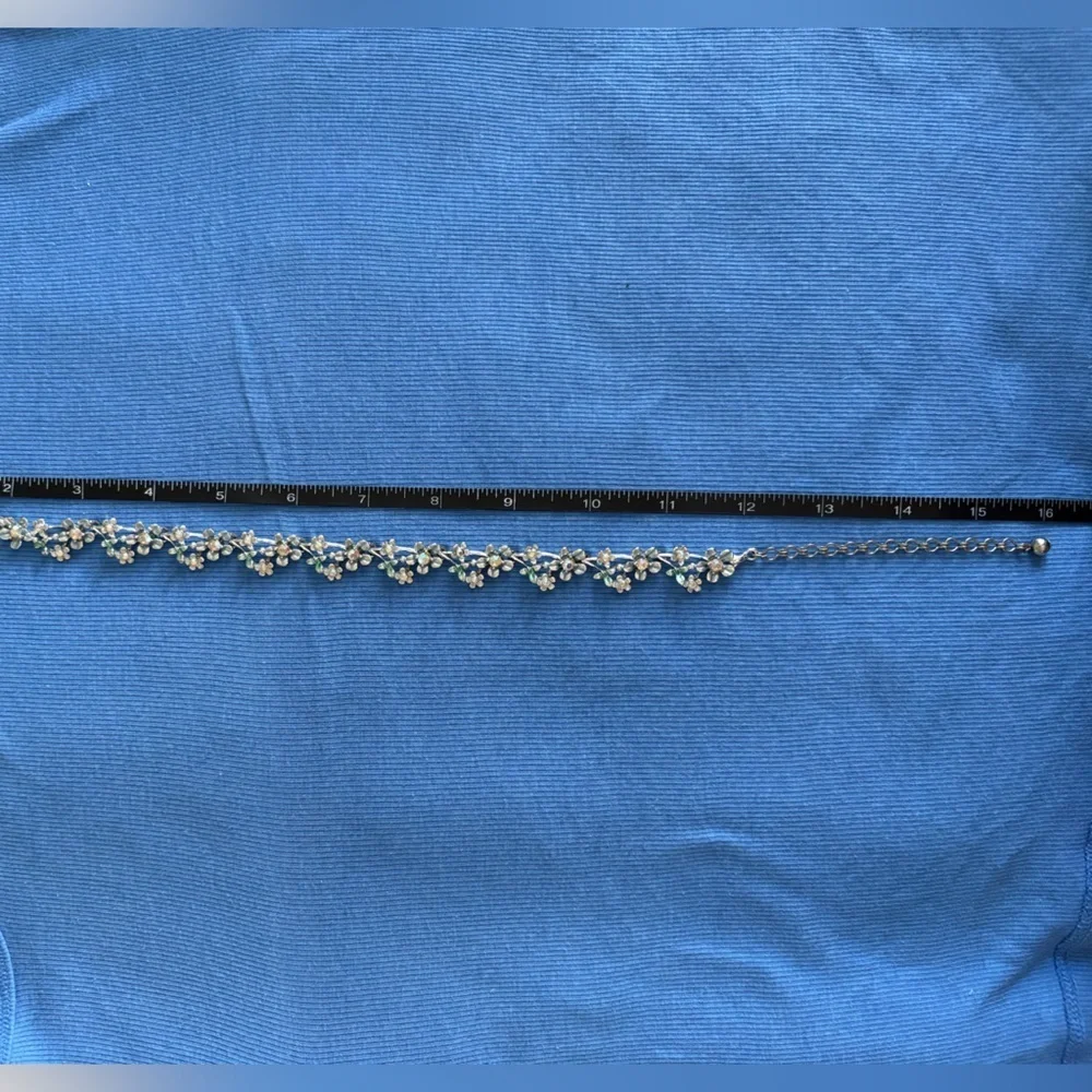 Floral Necklace with Silver and Green Accents Formal